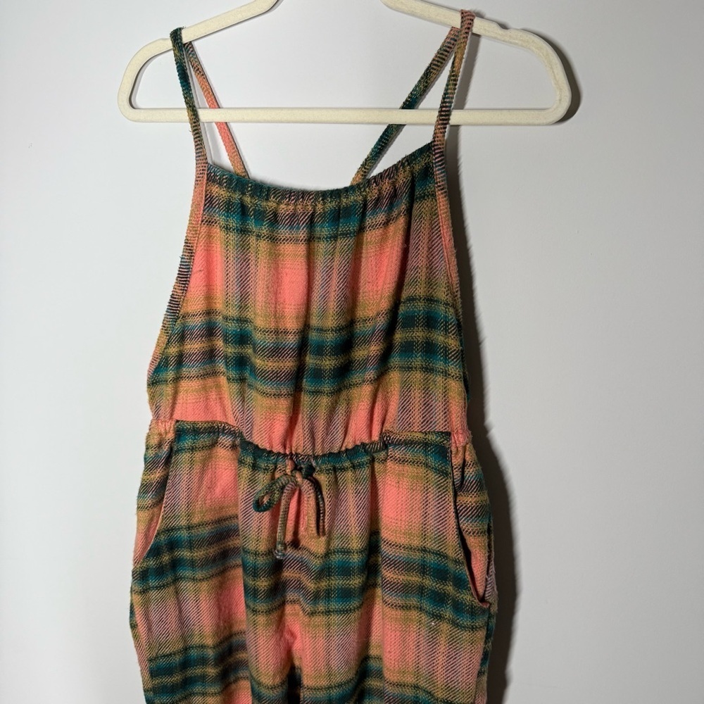 Urban Outfitters Pink Green Plaid Jumpsuit | Boho Relaxed One-Piece Size small - Picture 4 of 8